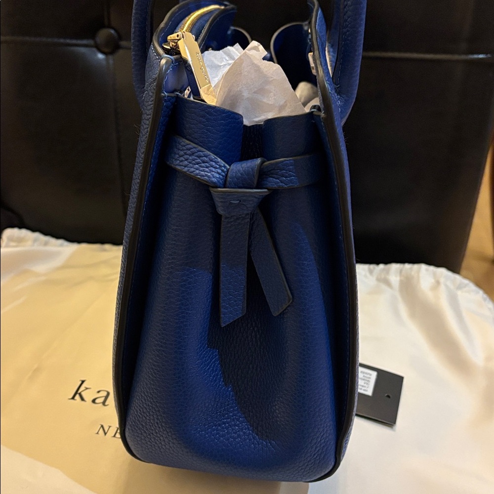 Kate Spade Blue and Cream Striped woven Satchel - Picture 4 of 6